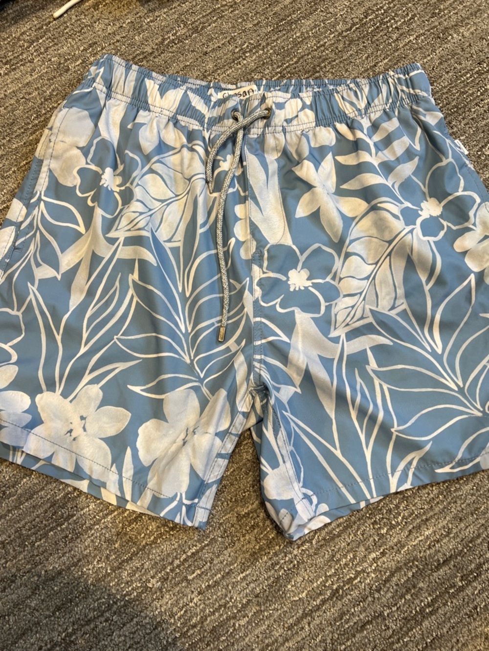 Light Blue Floral Men's Swim Trunks with Drawstring